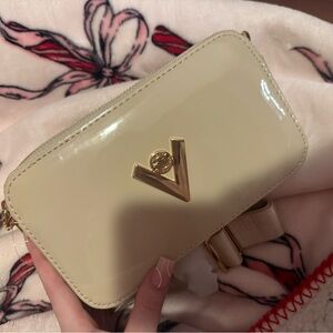 Valentino Orlandi Cream Crossbody Bag with Gold Accent